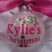 Personalized Baby's First Christmas Glittered Glass Ornament with Bow/Ribbon Boy Girl