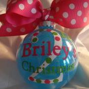 Personalized Baby's First Christmas Glittered Glass Ornament with Bow/Ribbon Boy Girl
