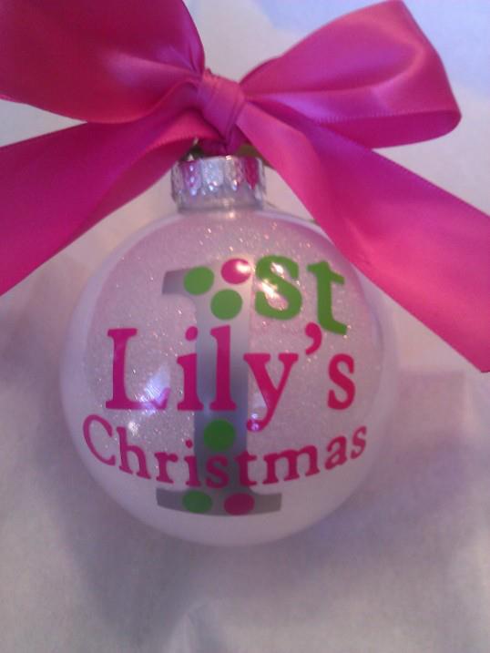 Personalized Baby's First Christmas Glittered Glass Ornament With Bow ...