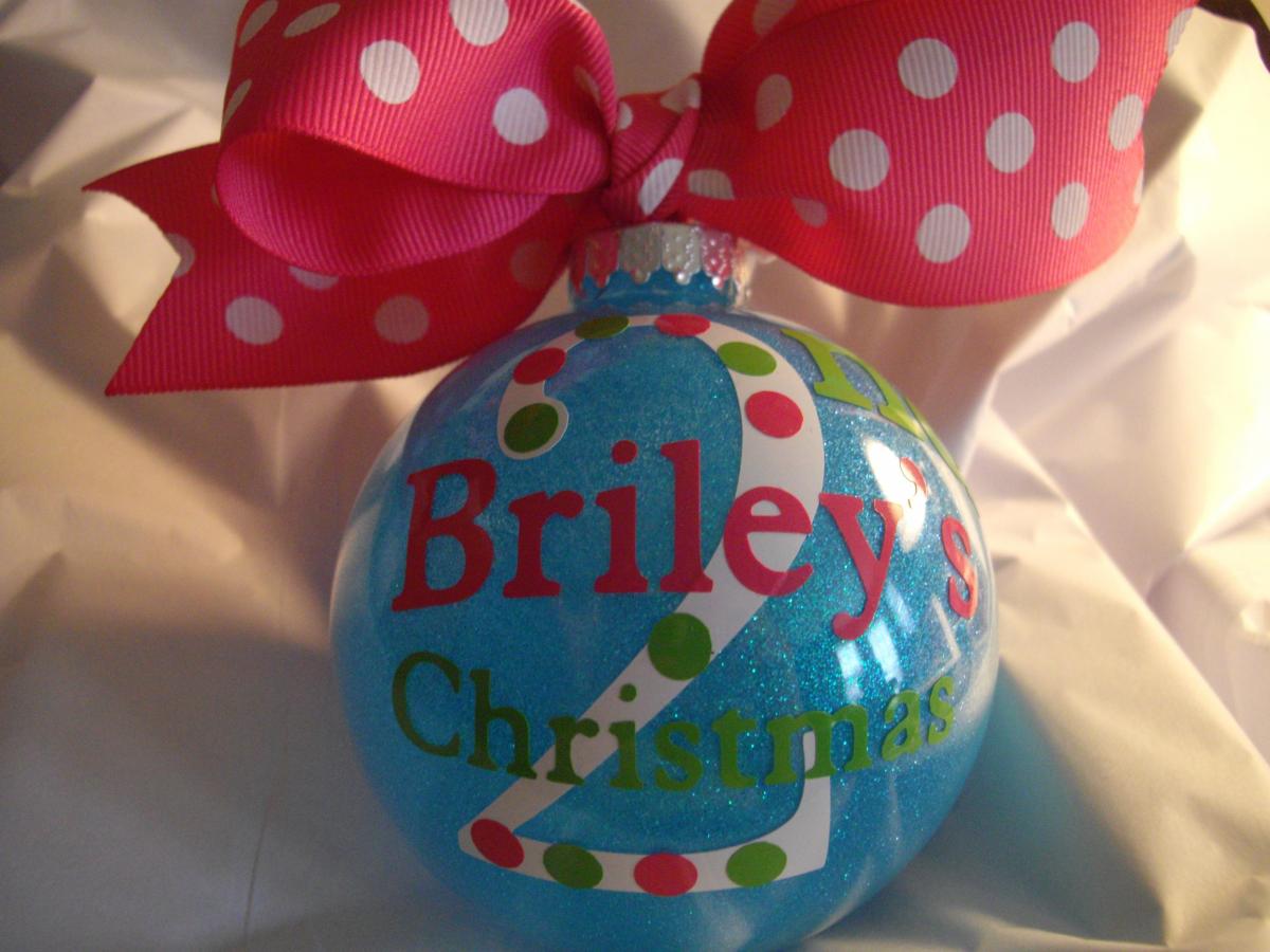 Personalized Baby's First Christmas Glittered Glass Ornament With Bow/ribbon Boy Girl